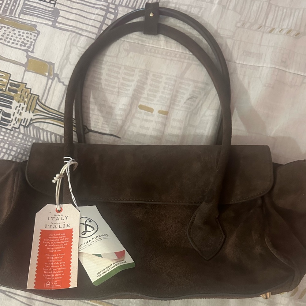 Italian Brown Suede Shoulder Bag - Elegant Everyday Carry